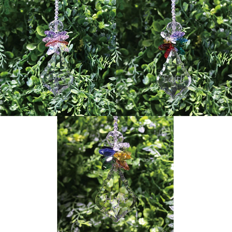 H&D Pack of 3 Chakra Crystal Angel Suncatcher With Clear Baroque Maple Leaf Prisms Rainbow Maker Window Hanging Collection Gift