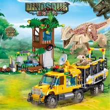 582 pz dinosauro tecnico mondiale trasporto camion blocchi Jurassic Park mattoni Set modello bambini giocattoli fai da te regali per bambini