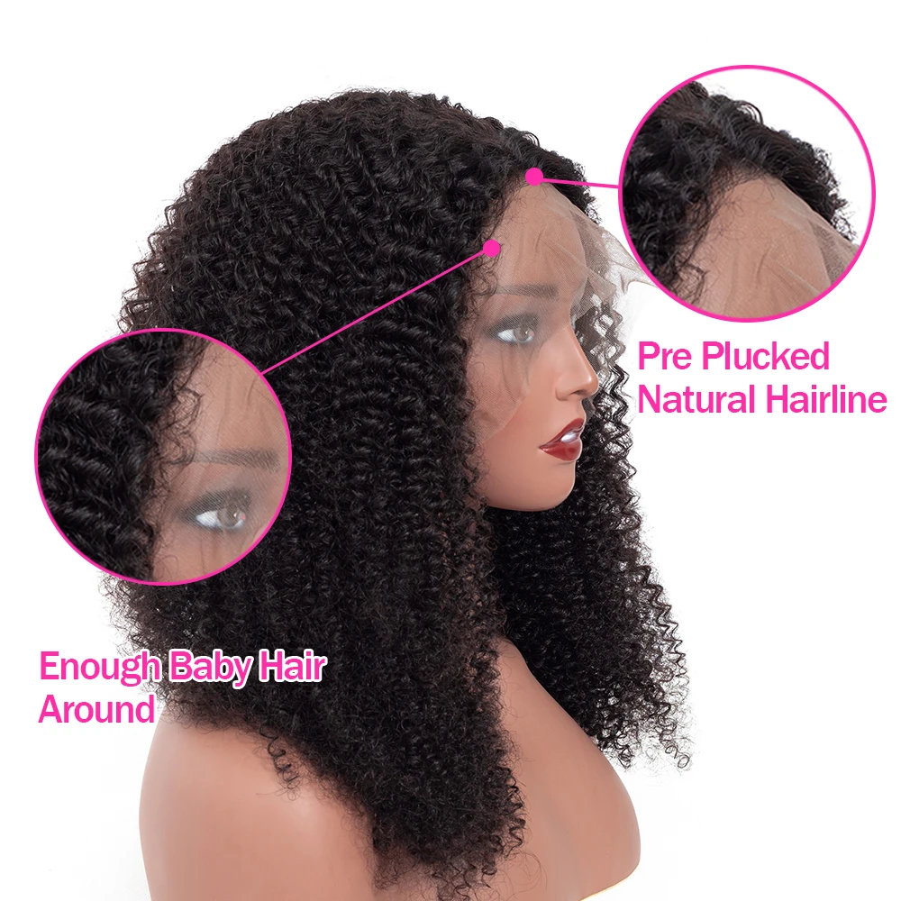 VSHOW 13*4 Mongolian Kinky Curly Lace Front Human Hair Wigs 150 180 Density Remy Hair Wigs Pre Plucked With Baby Hair