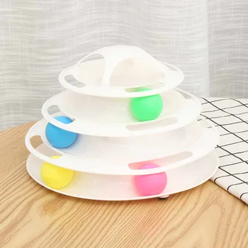 

Funny 4 Levels Pet Cat Toy Tower Tracks Disc Cat Intelligence Amusement 4 pay Disc Cat Toys Ball Training Amusement Plate