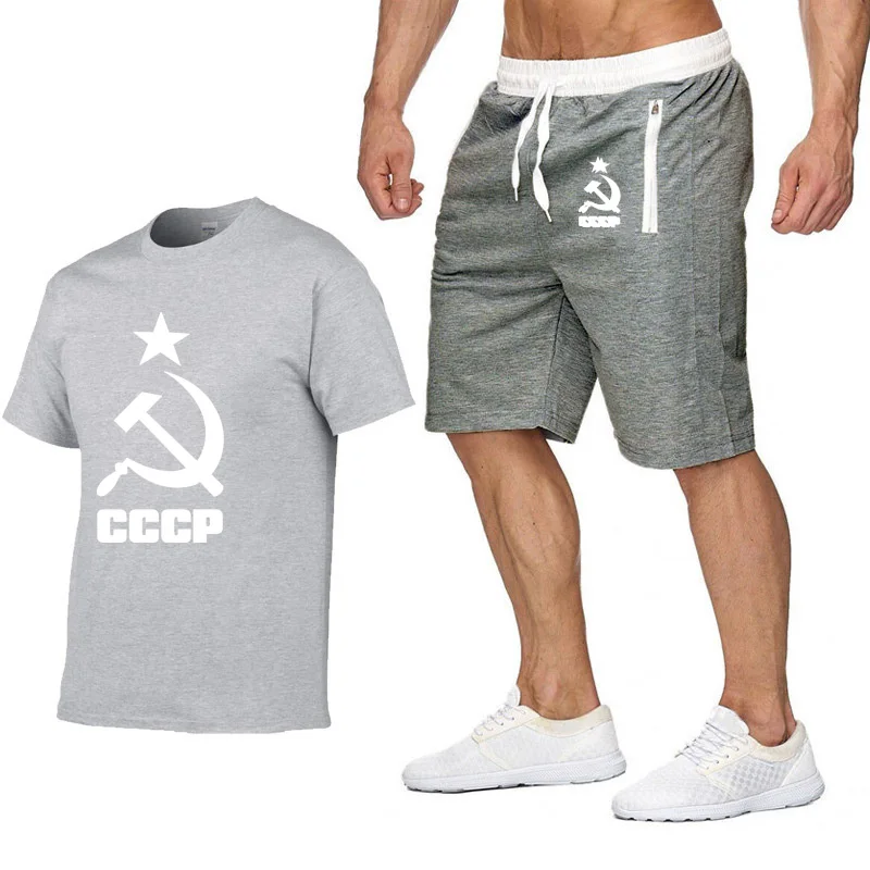 Летние модные футболки для мужчин CCCP, русские, советское соединение, мужские, с коротким рукавом, в Москву, Россию, повседневные футболки мужские, хлопок+ шорты, костюм