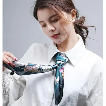 

Ladies Office Neckerchief Printing Striped Square Imitated Silk Scarf Women Designer Foulard Hair Scarves Ponytail Headbands