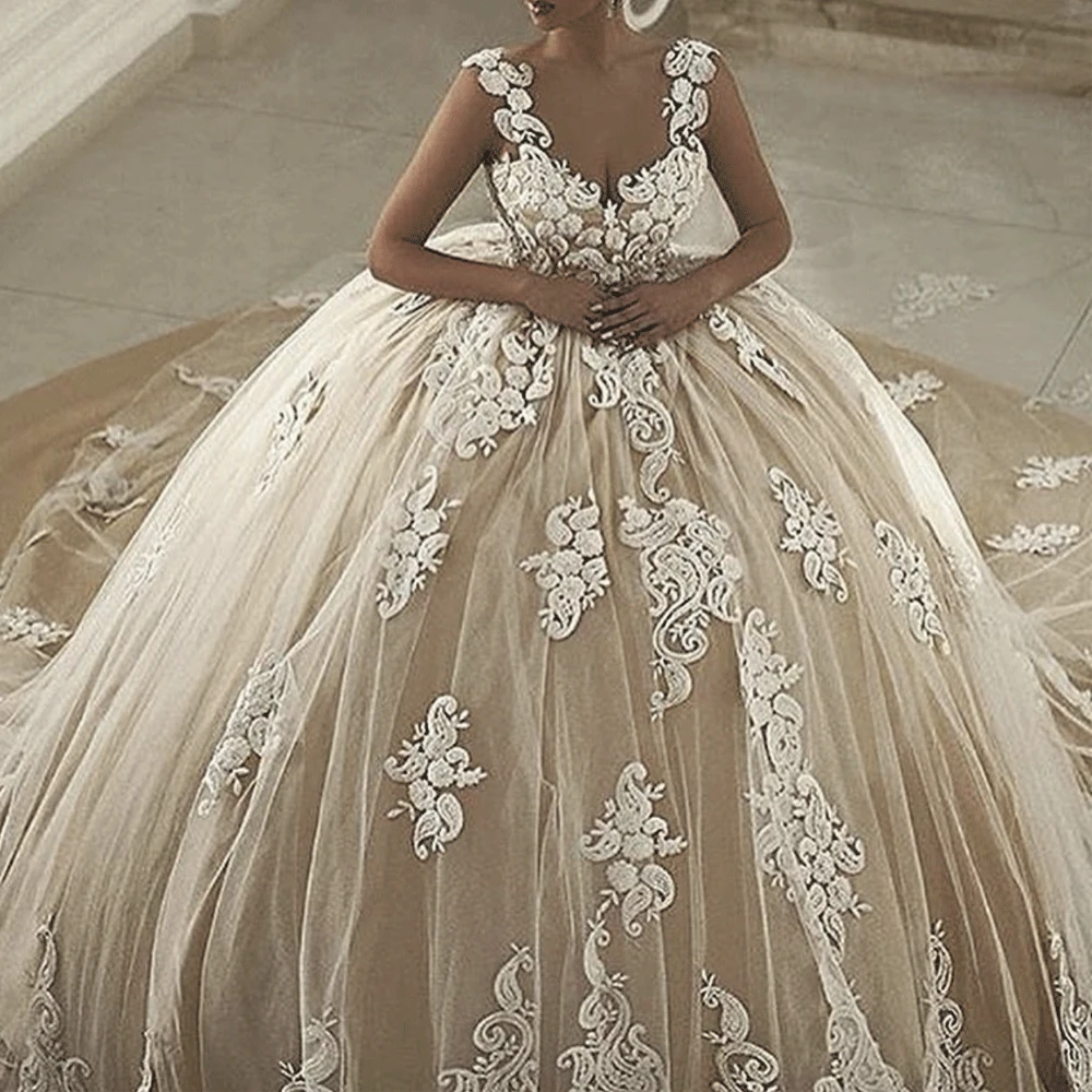 SuperKimJo Vestido De Casamento Boho свадебный наряд Кружевная аппликация роскошное Элегантное Свадебное бальное платье цвета шампанского