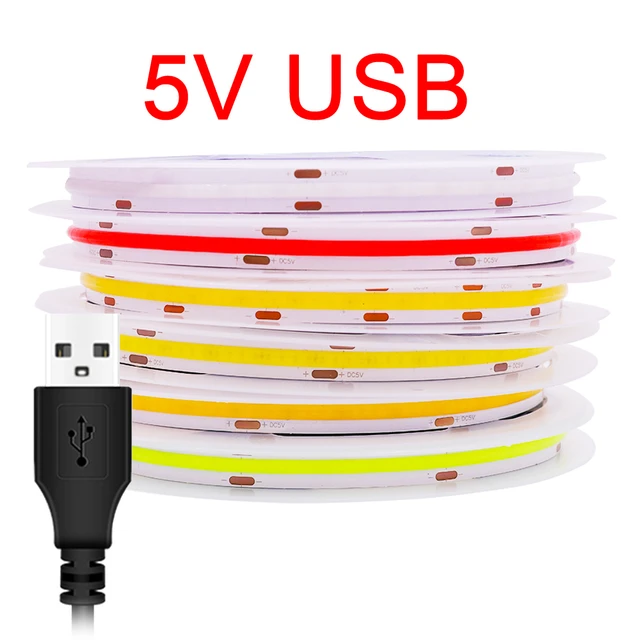 DC 5V LED COB Strip Light USB High Density Linear Lighting 320LED Flexible  Tape Lights Warm Natural White Red Blue Green Decor