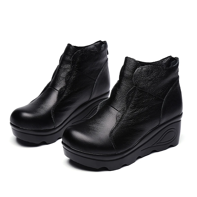 Xiuteng Platform Zipper Ankle Winter Shoes Women Boots High Quality Height Increasing Ladies Shoes Cow Lerther Down Fashion Boot