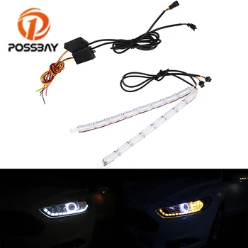 

POSSBAY Waterproof LED Turn Signal Light White/Amber DRL Daytime Running Lights Flexible Sequential Flow Switchback Headlight