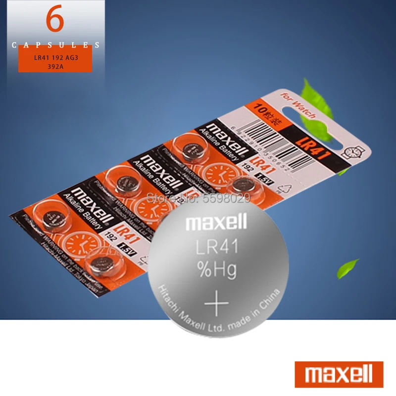 6 шт./лот LR41 для батарея таблеточного типа Maxell аккумуляторы SR41 AG3 G3A L736 192 392A