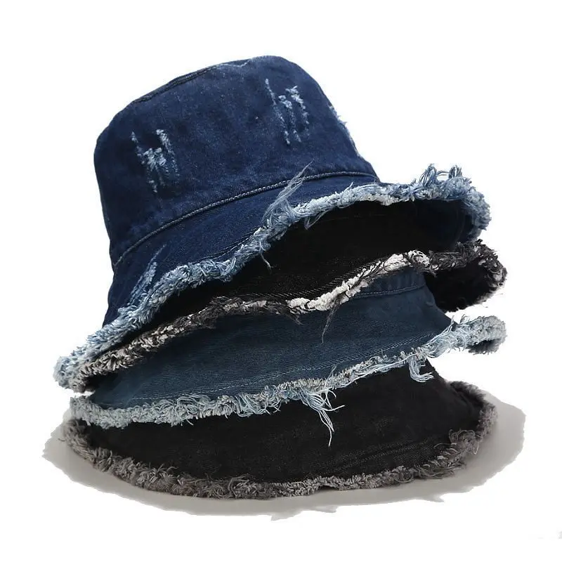 

Women Bucket Hat Fashion Cotton Washed bob Hat Chapeau Wholesale Fishermen Denim Cap UV protection Visor Hats gorro pescador