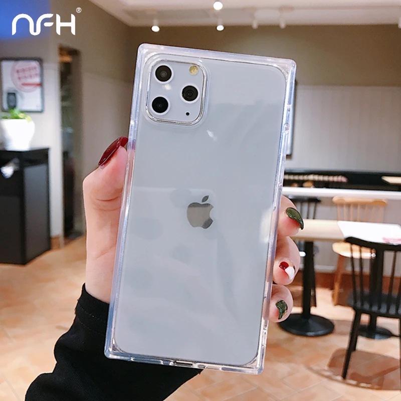 

Rectangle Shockproof Transparent Silicone Phone Case On For iPhone 11 X XS Max XR 11 Pro Max Color Bumper Protection Back Cover