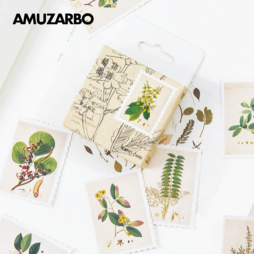 

Fresh Green Plant Stamp Adhesive Sealing Sticker Diary Handbook Albums Diy Decoration Stationery Gift Sticker 45 pcs/box