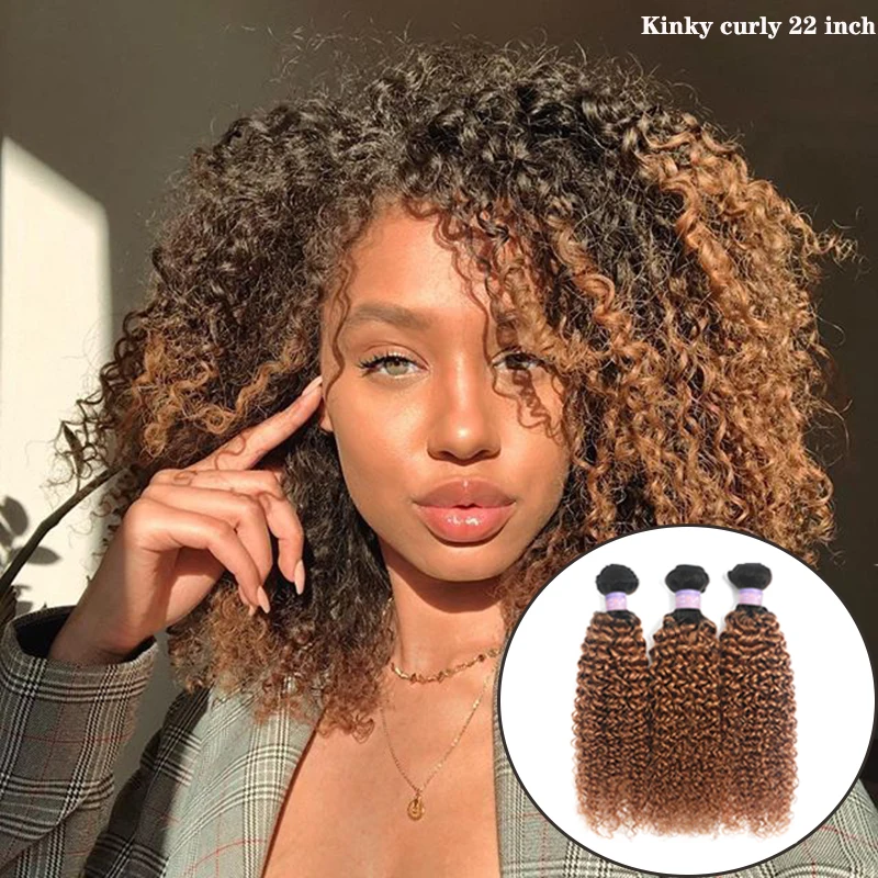 Bundles Brazilian-Hair Kinky Curly 1b/30-Colored Hair-Extension Brown Remy Kemy-Hair