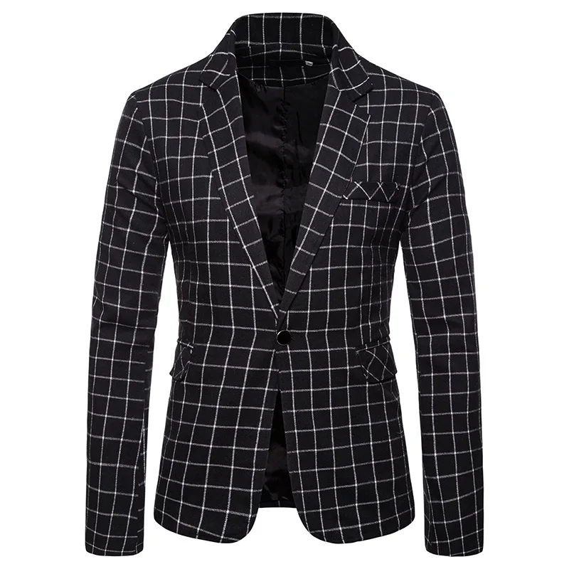 SHUJIN, мужской пиджак, новинка, однотонный цвет, в клетку, для свадьбы, для вечеринки, пальто, костюм, пиджак, мужской костюм, пиджак, мужской блейзер - Цвет: Black