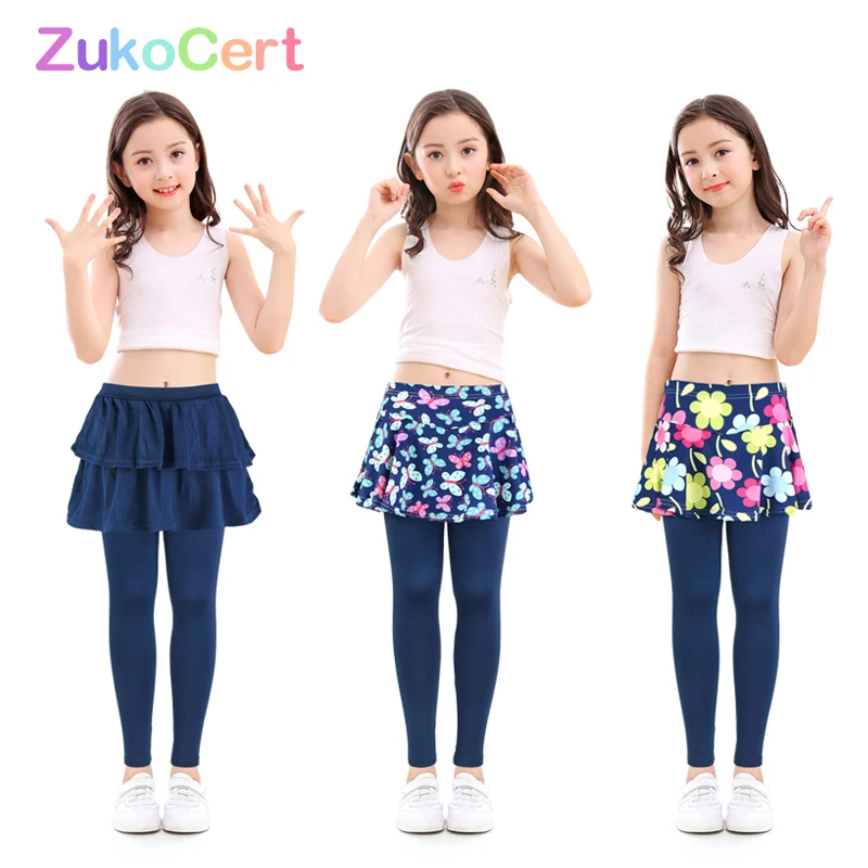 Leggings com Saia Calças para Crianças Algodão Crianças Meninas Culottes Render Flor Floral Impresso Elástico Lápis Calças