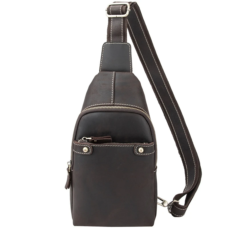 

First Layer Cowhide Sling Bags Rucksack Shoulder Bag Vintage High Quality Cross Body Bag Men Leather Male Chest Backpack
