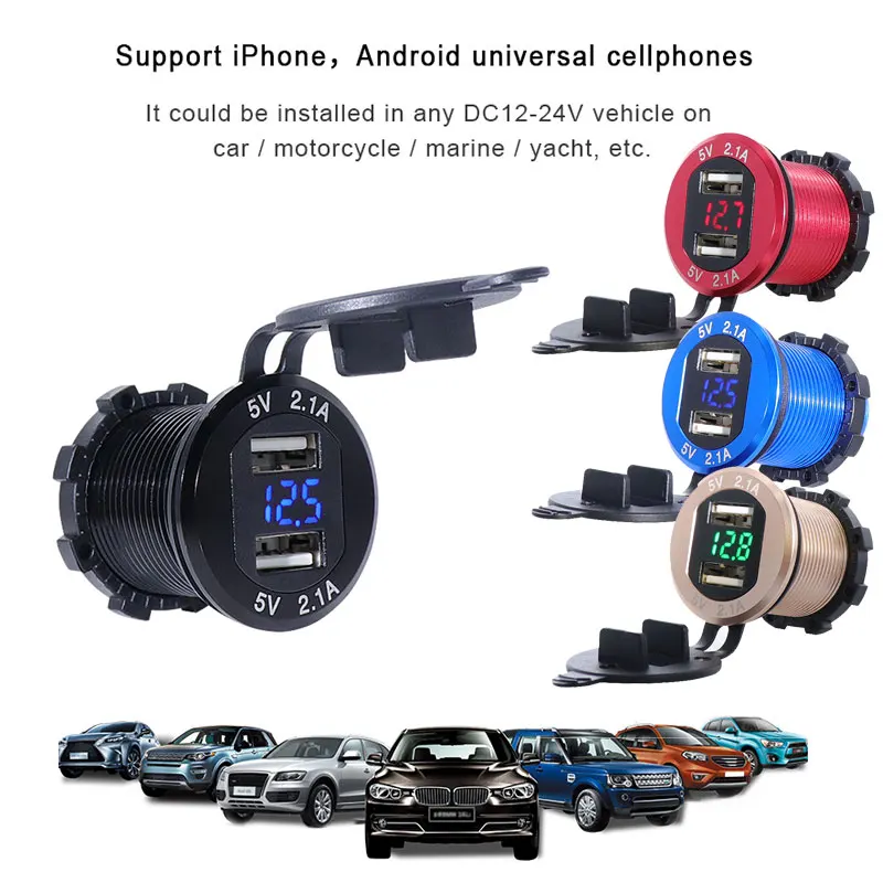 3A Водонепроницаемый двойной USB автомобильный мотоцикл модифицированный QC 3,0 Автомобильное зарядное устройство с светодиодный цифровой вольтметр мобильный телефон смарт-адаптер для зарядки