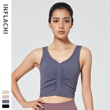 

New Style Outer Wear-Sports Brassiere Women's Running Fitness Underwear Yoga Suit Vest Style Push up Shock-resistant Do Wrinkle-