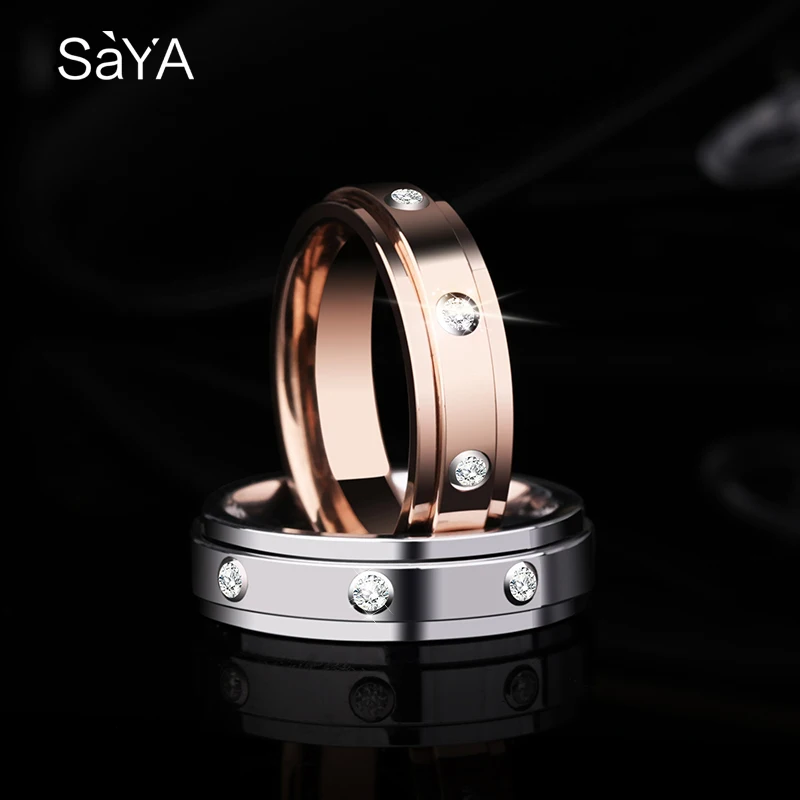 New Luxurious 6mm Width Silver/Rose Gold Color Tungsten Carbide Rings with Three PCS Moissanite for Men Womens Wedding 7.5-10