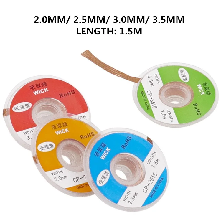 Cables de soldadura de 2/2, 5/3/3, 5mm de ancho, 1,5 M de longitud, para desoldar, soldadura, removedor mecha para, cable de plomo, herramienta de reparación de BGA de flujo