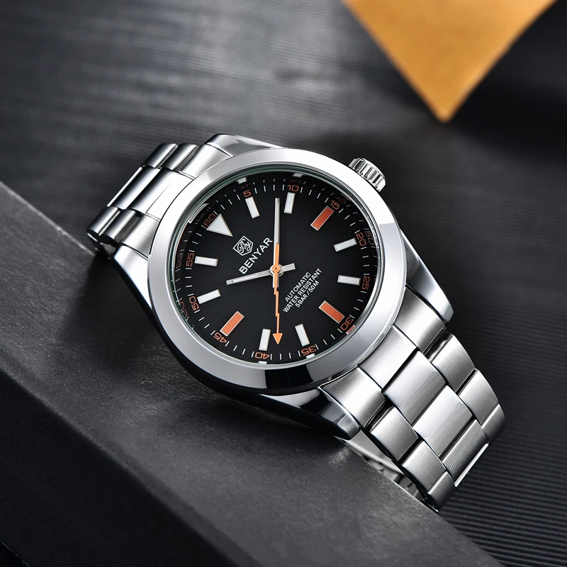 BENYAR Mechanical Mens Watches Fashion Stainless Steel Sport Automatic Watch Men Brand Luxury Waterproof Clock reloj hombre