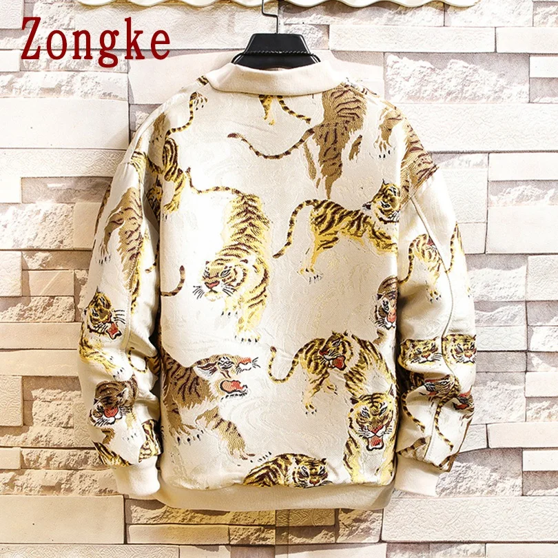 Zongke/мужская куртка с вышивкой тигра, уличная куртка-бомбер, мужская зимняя куртка в стиле хип-хоп, мужская куртка, пальто, 5XL, осень, новинка