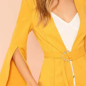 

Fall Women Slim Casual V-Neck Blazers Elegant Sashes Lace Up Ol Coat Patchwork Flare Long Sleeve Jackets