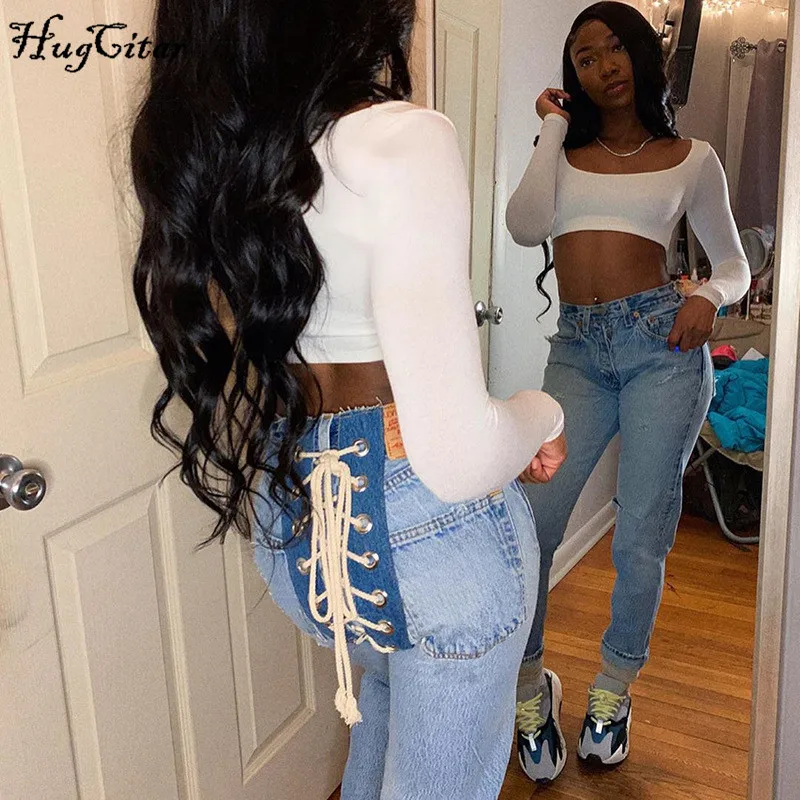 Hugcitar 2020 High Waits Bandage Sexy Jeans Autumn Winter Women Fashion  Streetwear Outfits Trousers - Pants \u0026 Capris - AliExpress