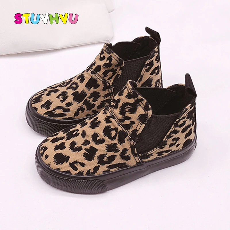 

Fashion Leopard Canvas Children Shoes Boots Spring Autumn New Girls Boots High To Help Boys Casual Shoes Flats Kids Ankle Boots