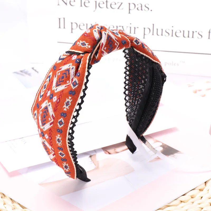 South Korea Dongdaemun Import Celebrity Style High Quality National Wind Embroidered Fabric Hipster Hair Bands Knot Pressure Hea