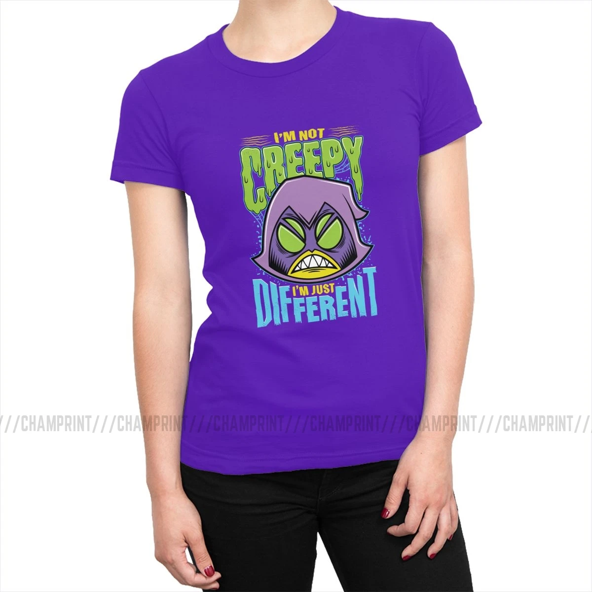 Teen Titans Go Raven Not Creepy I'm Different футболки для женщин Harajuku футболка с круглым вырезом Топ Новинка Женская одежда - Цвет: Фиолетовый