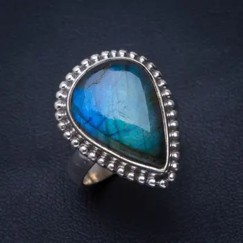 

Natural Blue Fire Labradorite Handmade Unique 925 Sterling Silver Ring 6.25 B1490