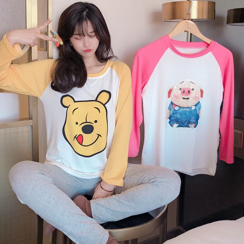 

Korean-style Pajamas Women's Spring And Autumn Summer Thin Cartoon Long Sleeve Korean-style-Outer Wear Large Size Women's Home W
