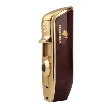 

COHIBA Creative Cigar Lighter Windproof 3 Torch Jet Flame Cigarette Lighters Retro Classic Gadgets W/ Cigar Punch Cutter