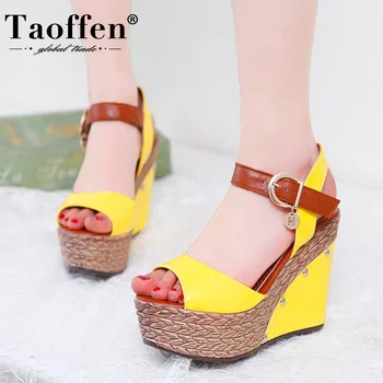 

TAOFFEN 4 Colors Women Sandals Peep Toe Summer Buckle Platform Ankle Strap High Wedges Beach Shoes Women Footwear Size 34-39