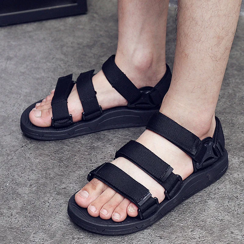 

Summer New Style Viet Nam Import Casual Slippers Men's Anti-Degumming High Quality Beach Peep-Toe Velcro Sandals