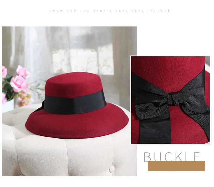 Красная элегантная шляпа-котелок с большими полями, английская Ретро Австралийская шляпа, шерсть, фетровая шляпа, зимняя женская шапка, повседневная одежда