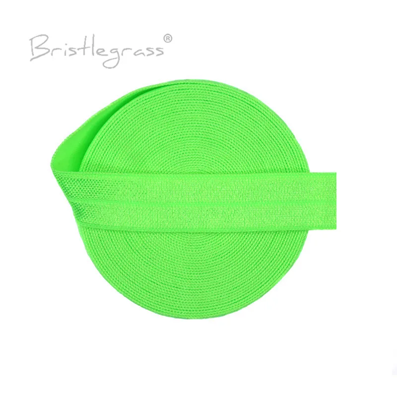 BRISTLEGRASS 5 Yard 5/8&quot 15mm Neon Green FOE Fold Over Elastics Spandex Satin Kids Hairband Headband Lace Trim DIY Sewing Notion |