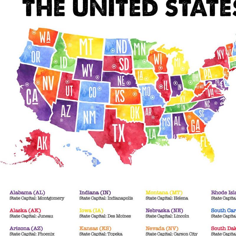 Usa Map States And Capitals United States Map And Capitals Chart Posters Canvas Painting America USA Wall Art Prints Educational Wall 