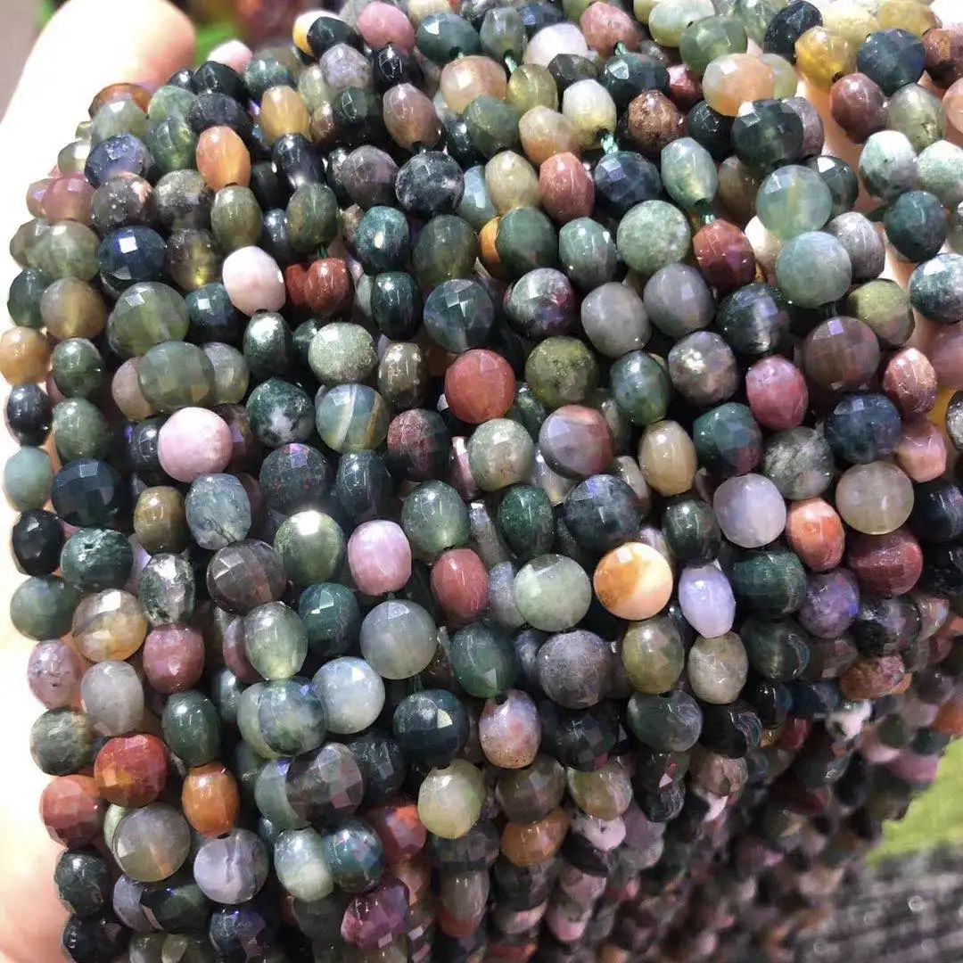 

Natural Stone Faceted India Agates Beaded Oblate shape Loose Spacer Beads For Jewelry Making DIY Necklace Bracelet Accessories