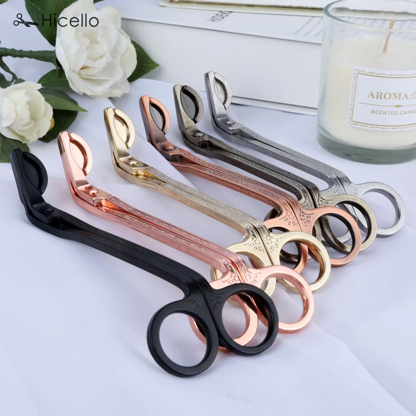 1pc Candle Wick Trimmer Stainless Steel Candle scissors trim Cutter Snuffers semicircular 18cm Black Rose Gold Silver Bronze