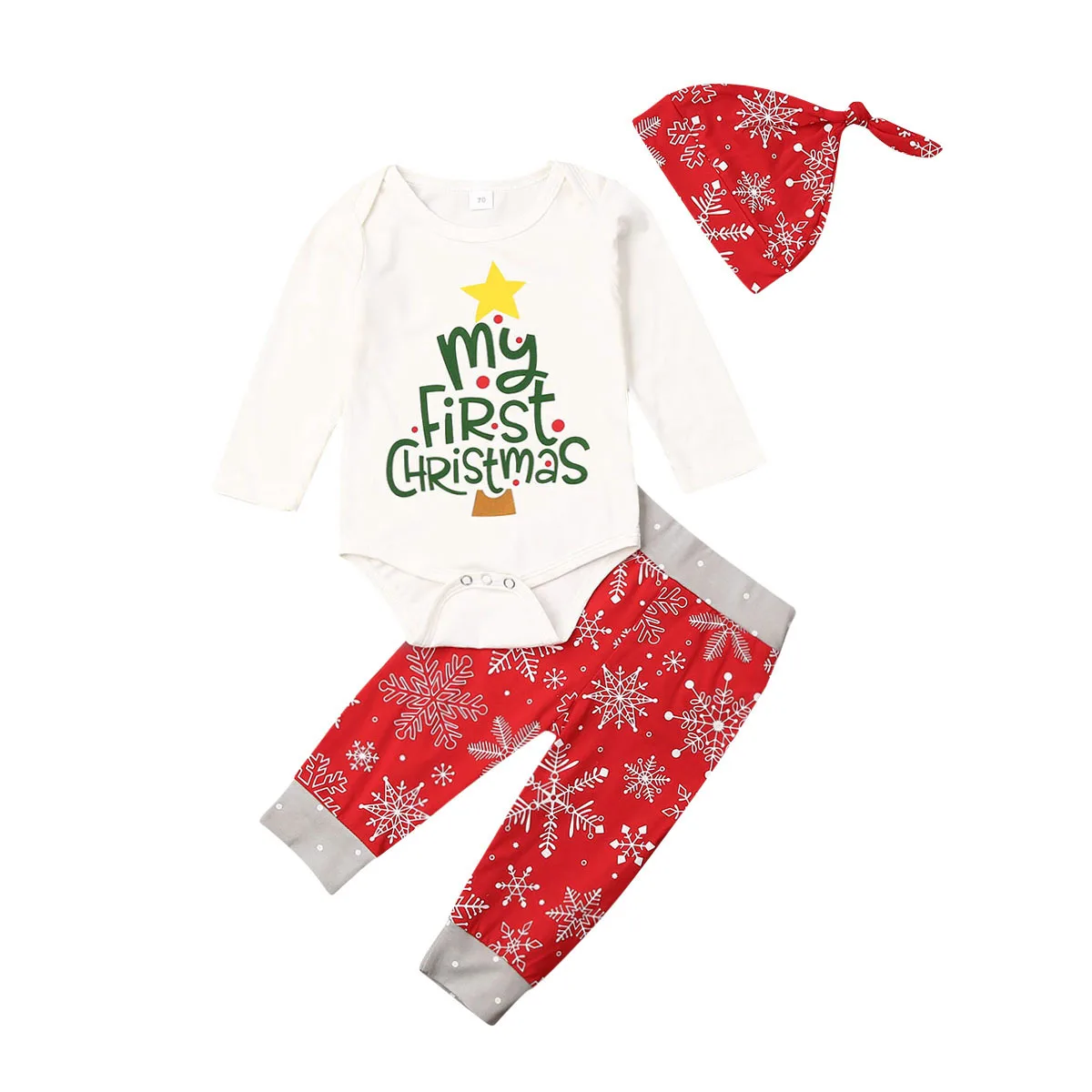 Комплект из 3 предметов; Одежда для новорожденных мальчиков; комбинезон с надписью «My First Christmas»+ штаны; повязка на голову - Цвет: C