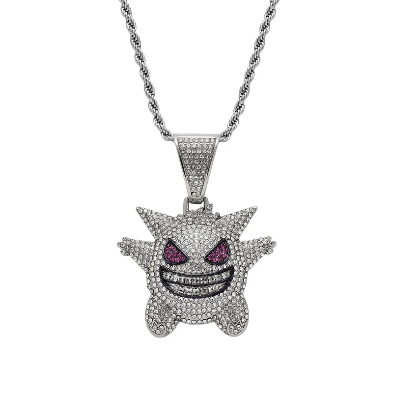NAPOLN ювелирные изделия в стиле хип-хоп, ожерелье Gengar, Новое поступление, подвеска с покемоном, кубическим цирконием, медное ожерелье, цепочка со льдом, мужской подарок - Окраска металла: Silver