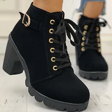 Высококачественные женские ботинки модная обувь на толстом каблуке женские мотоциклетные Черные ботинки на шнуровке Zapatos Mujer ботильоны на платформе в стиле панк W35W