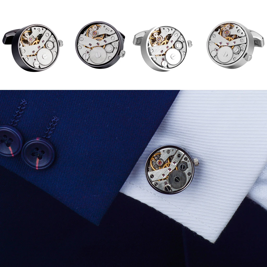 

4x Crystal Mechanical Movement Classic Cufflinks For Men Cufflink Skull Cuff Link