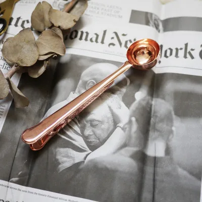 Pink coffee scoop Кофейный Совок с зажимом для сумки из нержавеющей стали чайная мерная ложечка для кофе уплотнительный зажим золотые кухонные металлические аксессуары Зажимы - Цвет: Pink coffee scoop