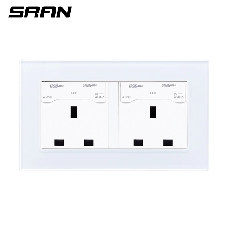 White SRAN 146 британская розетка стандарта Великобритании электрическая розетка с USB4 зарядным портом для быстрого перемещения интерфейс кристальная зеркальная панель - Тип: White