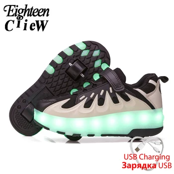 

Size 28-40 Glowing Sneakers for Boys with Rollers Led Sneakers USB Charging Luminous Sneakers for Children Two Wheels Shoes 8807