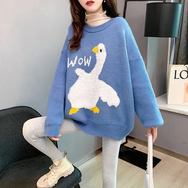 Unisex Oversized Sweater Pullover Cute Wow Duck Animal Cartoon Knitted  Sweater Loose O Neck Long Sleeve Spring Autumn Winter - Pullovers -  AliExpress