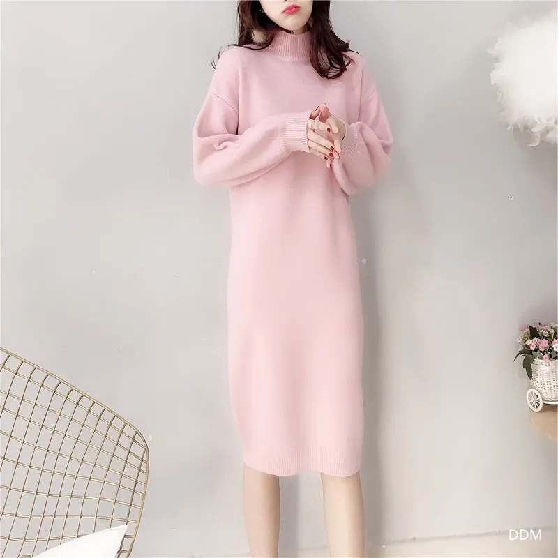 pink SHENGPALAE, новинка, модный осенний зимний женский свитер, длинный Свободный Повседневный однотонный пуловер с высоким воротником FV948 - Цвет: pink
