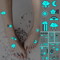 Luminous Tattoos Cute Clouds Rainbow Raindrops Sun Moon Starry Sky Waterproof Temporary Tattoo Sticker Women Men Kids Glow Tatto