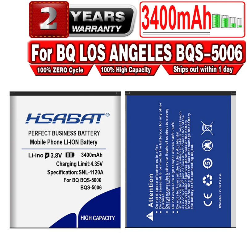 HSABAT BQS 5006 3400mAh BQS5006 аккумулятор для BQ LOS ANGELES 5006|Аккумуляторы мобильных телефонов| |
